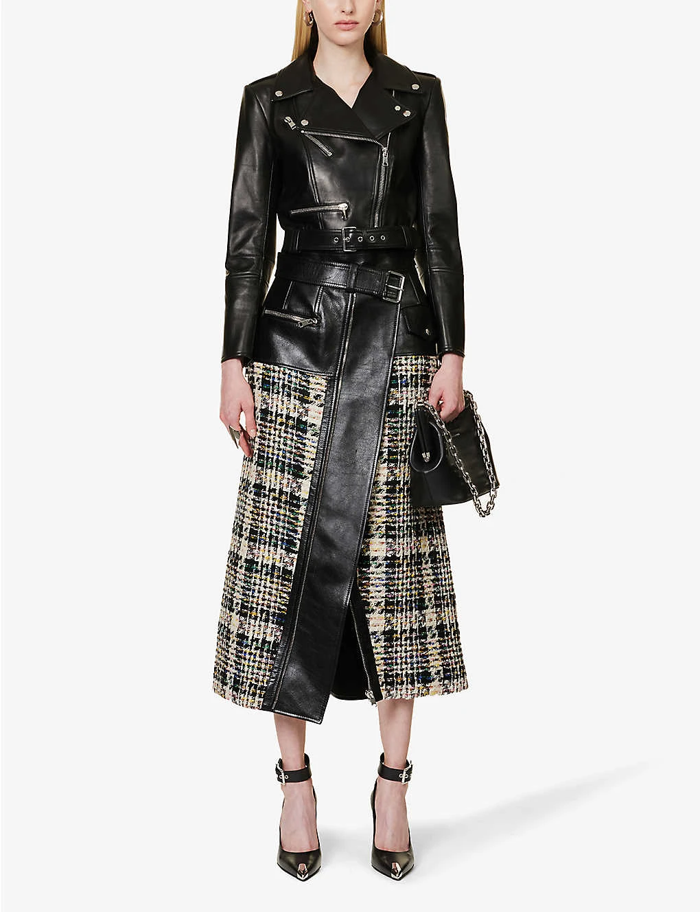 Alexander McQueen Contrast-panel Tweed And Leather Midi Skirt 4 Alexander McQueen Contrast-panel Tweed And Leather Midi Skirt - Image 2