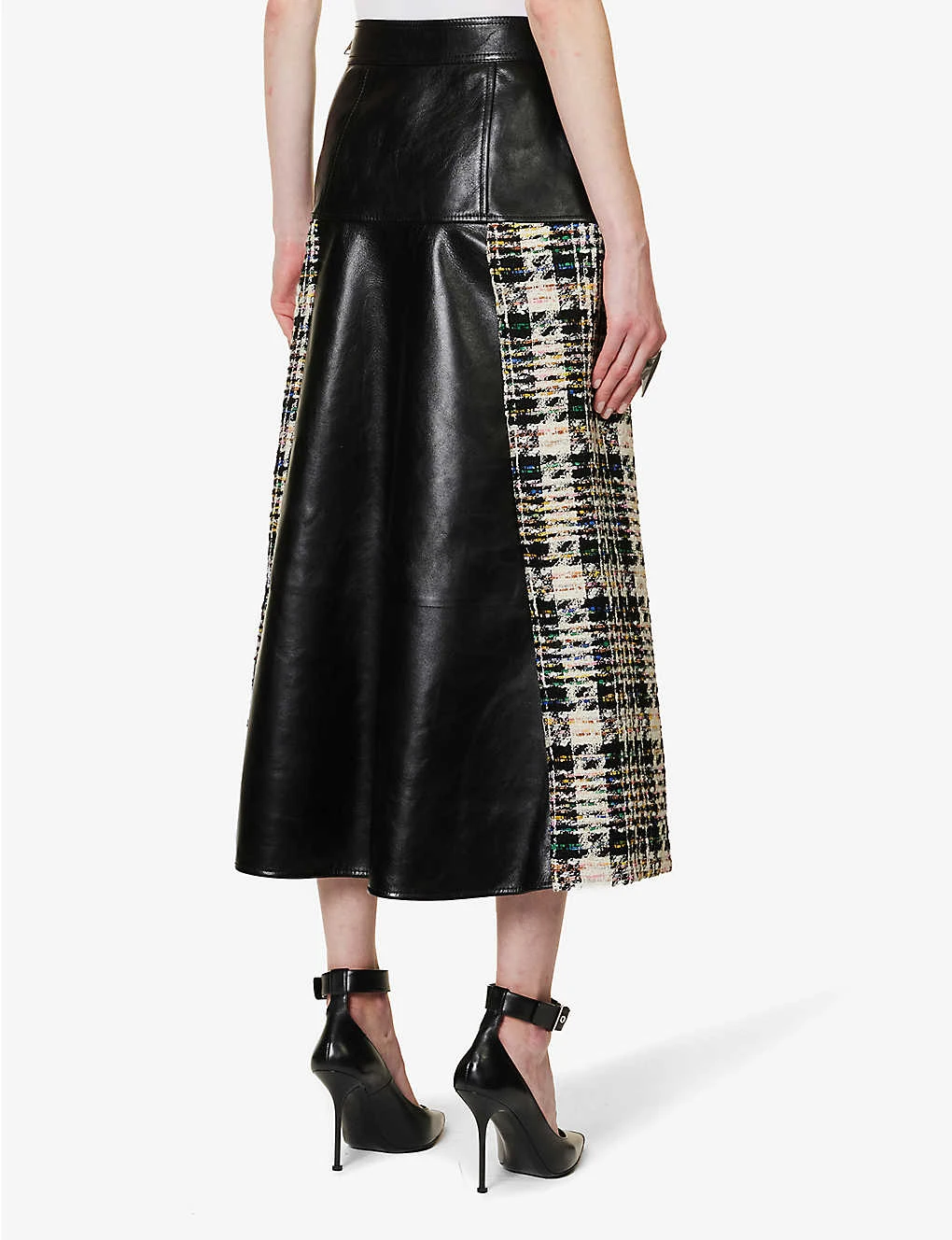 Alexander McQueen Contrast-panel Tweed And Leather Midi Skirt 6 Alexander McQueen Contrast-panel Tweed And Leather Midi Skirt - Image 4