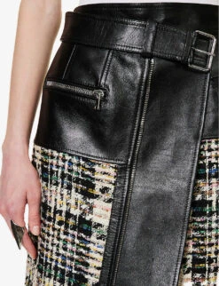 Alexander McQueen Contrast-panel Tweed And Leather Midi Skirt 12 Alexander McQueen Contrast-panel Tweed And Leather Midi Skirt -Ted Baker Store R04154722 BLACKMULTICOLOR ALT04