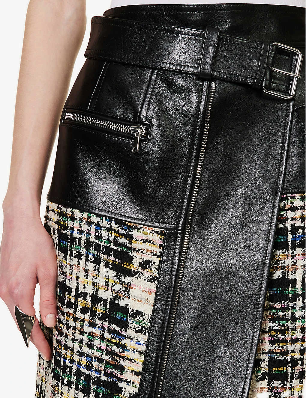 Alexander McQueen Contrast-panel Tweed And Leather Midi Skirt 7 Alexander McQueen Contrast-panel Tweed And Leather Midi Skirt - Image 5
