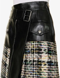 Alexander McQueen Contrast-panel Tweed And Leather Midi Skirt 13 Alexander McQueen Contrast-panel Tweed And Leather Midi Skirt -Ted Baker Store R04154722 BLACKMULTICOLOR ALT05