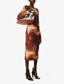 Himani Abstract-print Stretch-woven Midi Skirt -Ted Baker Store R04155197 GRAPHICOMBRE ALT01