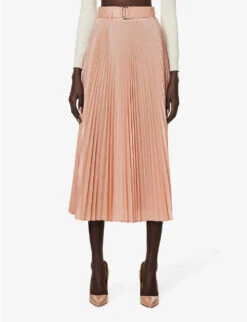 Max Mara Tambuto Pleated Regular-fit Silk-blend Midi Skirt -Ted Baker Store R04156234 PINK ALT02