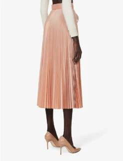 Max Mara Tambuto Pleated Regular-fit Silk-blend Midi Skirt -Ted Baker Store R04156234 PINK ALT03