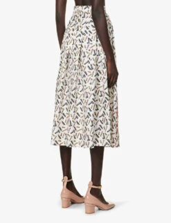 Max Mara Rotondo Graphic-print Silk Midi Skirt -Ted Baker Store R04156253 WHITEBLACK ALT03