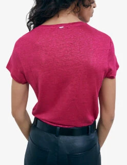 Ikks V-neck Short-sleeved Linen T-shirt -Ted Baker Store R04156271 PURPLE ALT03