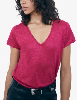 Ikks V-neck Short-sleeved Linen T-shirt -Ted Baker Store R04156271 PURPLE ALT04