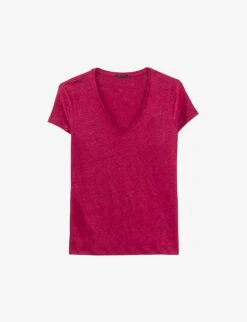 Ikks V-neck Short-sleeved Linen T-shirt