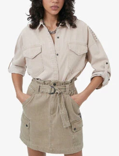 Ikks Oversized Studded Denim Shirt -Ted Baker Store R04156277 DARKBEIGE ALT02