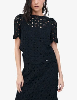 Ikks Crochet-pattern Cotton Top 9 Ikks Crochet-pattern Cotton Top -Ted Baker Store R04156316 BLACK ALT02