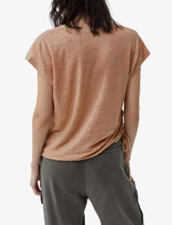 Ikks V-neck Regular-fit Linen T-shirt -Ted Baker Store R04156324 DARKBEIGE ALT03