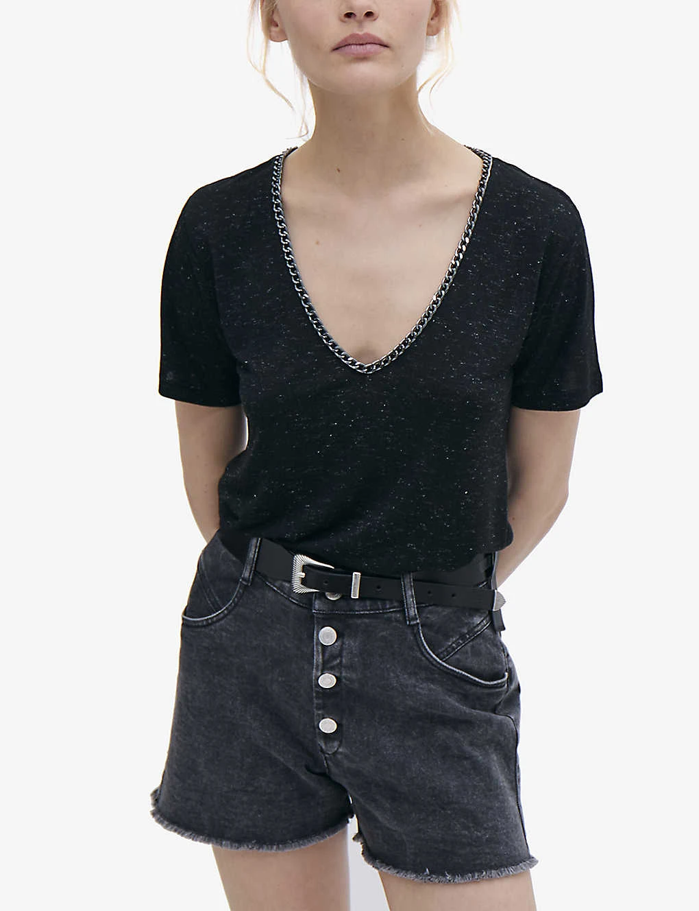 Ikks Chain-embellished V-neck Stretch-woven T-shirt 4 Ikks Chain-embellished V-neck Stretch-woven T-shirt - Image 2