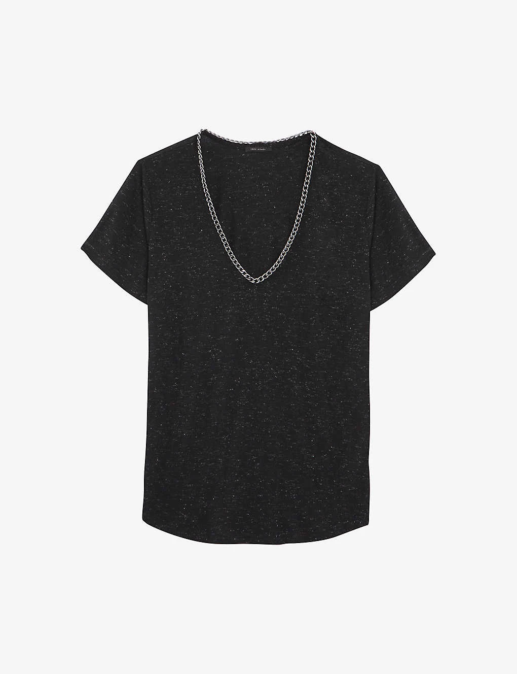 Ikks Chain-embellished V-neck Stretch-woven T-shirt 3 Ikks Chain-embellished V-neck Stretch-woven T-shirt