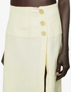 Side-split Flared-hem Linen Midi Skirt -Ted Baker Store R04157389 YELLOW ALT04