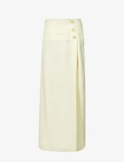 Side-split Flared-hem Linen Midi Skirt