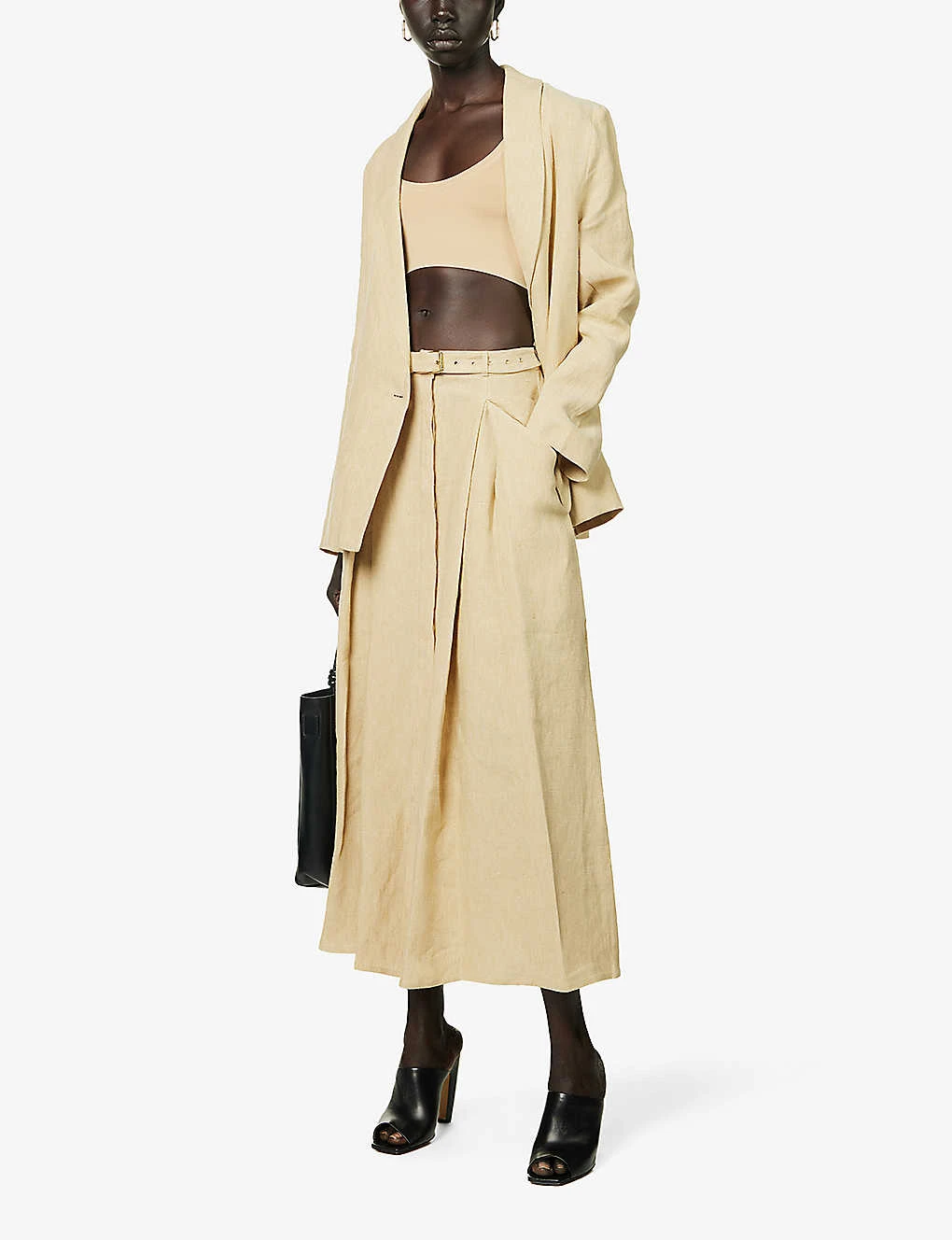 Belted Split-hem Linen Midi Skirt 4 Belted Split-hem Linen Midi Skirt - Image 2