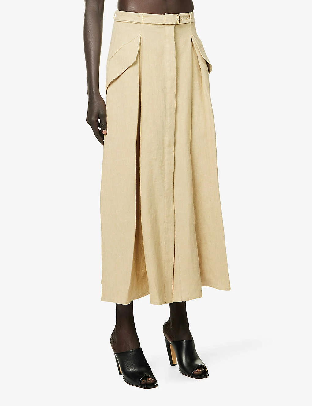 Belted Split-hem Linen Midi Skirt 5 Belted Split-hem Linen Midi Skirt - Image 3