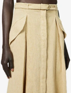 Belted Split-hem Linen Midi Skirt 11 Belted Split-hem Linen Midi Skirt -Ted Baker Store R04157394 BEIGE ALT04