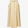 Belted Split-hem Linen Midi Skirt