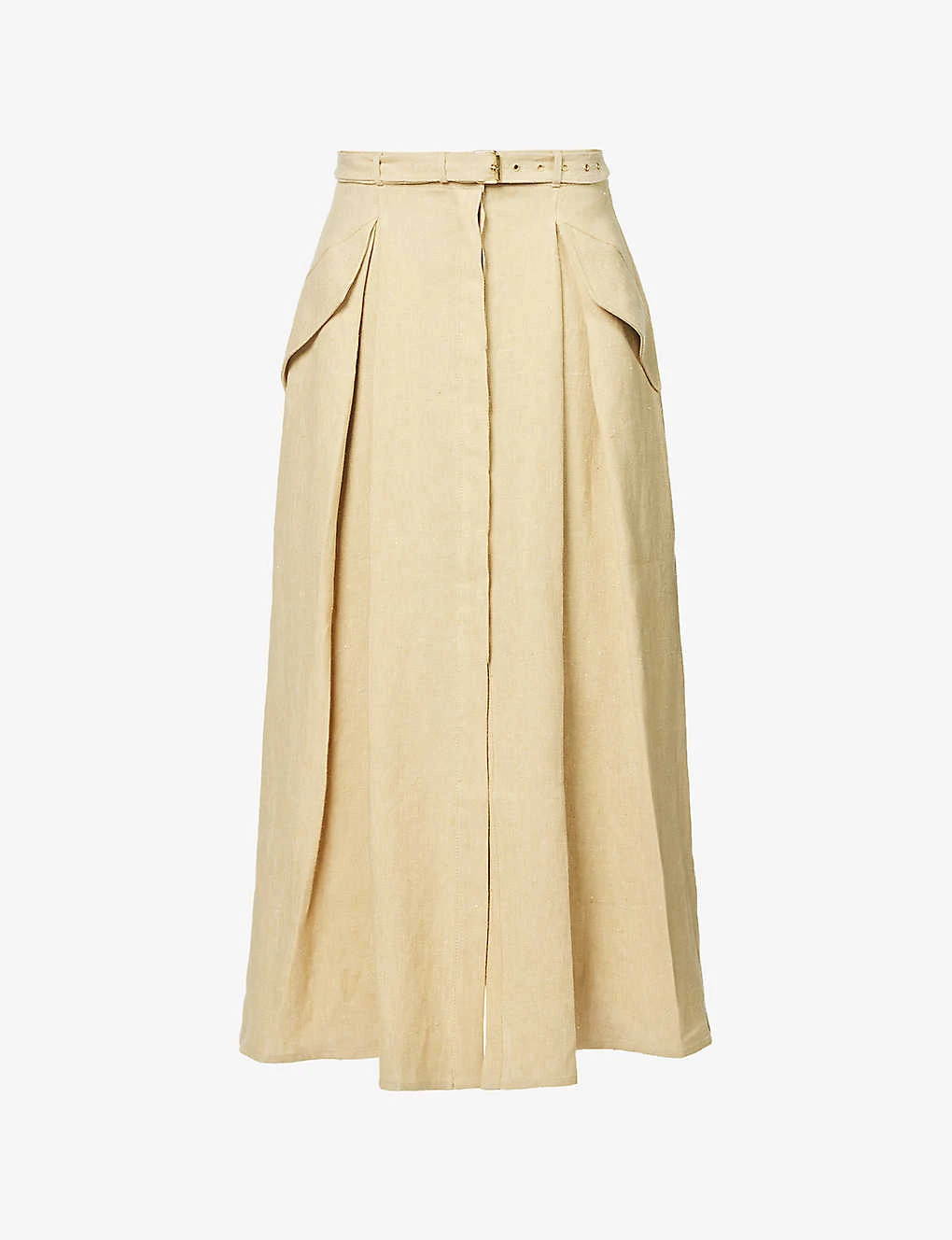 Belted Split-hem Linen Midi Skirt 3 Belted Split-hem Linen Midi Skirt