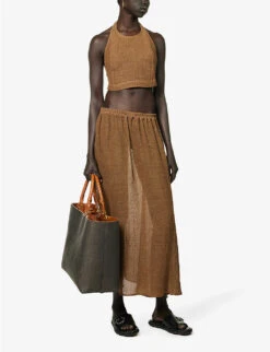 Relaxed-fit Flared-hem Linen Midi Skirt -Ted Baker Store R04157397 OLIVE ALT01