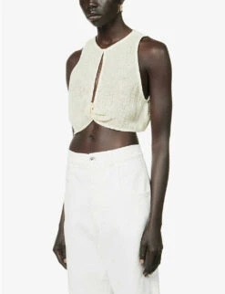 Cut-out Twist-pattern Linen Top 9 Cut-out Twist-pattern Linen Top -Ted Baker Store R04157403 YELLOW ALT02