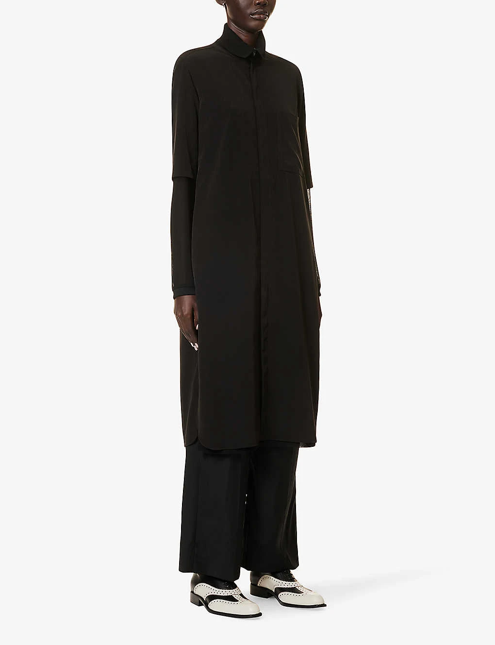 High-neck Split-hem Woven Shirt 5 High-neck Split-hem Woven Shirt - Image 3