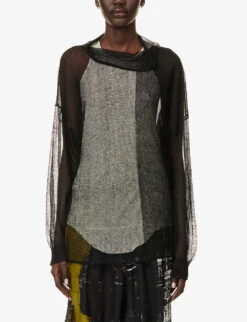 Boat-neck Semi-sheer Linen-blend Top -Ted Baker Store R04158034 BLACK ALT02