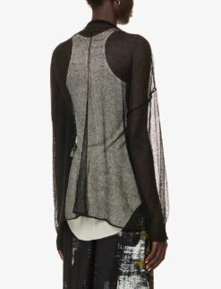 Boat-neck Semi-sheer Linen-blend Top -Ted Baker Store R04158034 BLACK ALT03