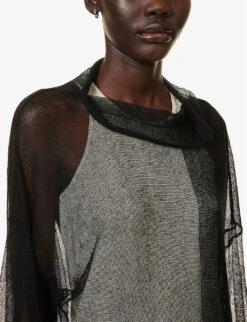 Boat-neck Semi-sheer Linen-blend Top -Ted Baker Store R04158034 BLACK ALT04