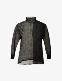 Boat-neck Semi-sheer Linen-blend Top