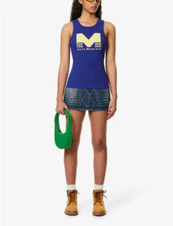 Brand-print Sleeveless Stretch-cotton Top -Ted Baker Store R04158083 BLUE ALT01