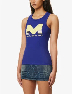 Brand-print Sleeveless Stretch-cotton Top -Ted Baker Store R04158083 BLUE ALT02