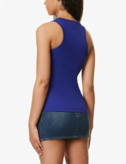 Brand-print Sleeveless Stretch-cotton Top -Ted Baker Store R04158083 BLUE ALT03