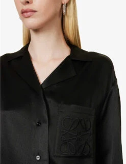 Loewe Anagram-embroidered Relaxed-fit Silk Shirt -Ted Baker Store R04159284 BLACK ALT04