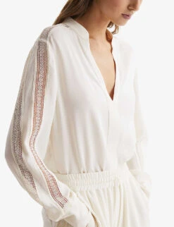 Reiss Rowan Lace-trimmed V-neck Woven Blouse -Ted Baker Store R04159563 CREAM ALT04