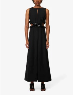 Jil Sander Cut-out Pleated Woven Maxi Dress -Ted Baker Store R04159723 BLACK ALT02