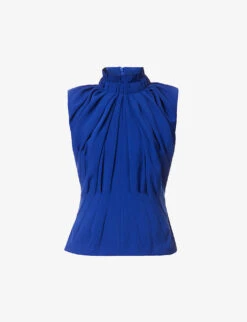High-neck Pleated Woven Top
