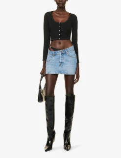 ALEXANDER WANG Asymmetric-waistband Logo-embellished Denim Mini Skirt -Ted Baker Store R04160702 VINTAGELIGHTINDIGO ALT01