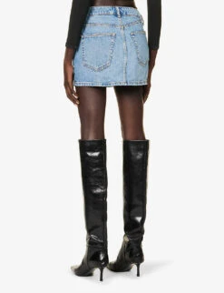 ALEXANDER WANG Asymmetric-waistband Logo-embellished Denim Mini Skirt -Ted Baker Store R04160702 VINTAGELIGHTINDIGO ALT03