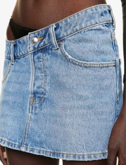 ALEXANDER WANG Asymmetric-waistband Logo-embellished Denim Mini Skirt -Ted Baker Store R04160702 VINTAGELIGHTINDIGO ALT04