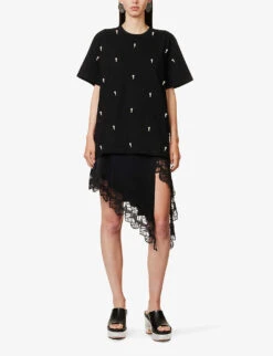 STELLA MCCARTNEY Pearl-embellished Ribbed-trim Cotton-jersey T-shirt -Ted Baker Store R04160801 BLACK ALT01