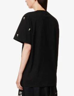 STELLA MCCARTNEY Pearl-embellished Ribbed-trim Cotton-jersey T-shirt -Ted Baker Store R04160801 BLACK ALT03