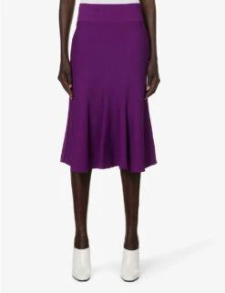 STELLA MCCARTNEY Mid-rise Flared-hem Knitted Midi Skirt 10 STELLA MCCARTNEY Mid-rise Flared-hem Knitted Midi Skirt -Ted Baker Store R04160802 BRIGHTPURPLE ALT02
