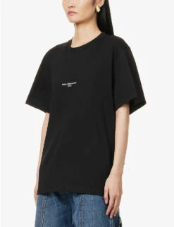 STELLA MCCARTNEY Brand-print Ribbed-trim Cotton-jersey T-shirt 9 STELLA MCCARTNEY Brand-print Ribbed-trim Cotton-jersey T-shirt -Ted Baker Store R04160810 BLACK ALT02