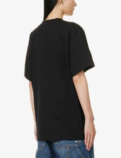 STELLA MCCARTNEY Brand-print Ribbed-trim Cotton-jersey T-shirt 10 STELLA MCCARTNEY Brand-print Ribbed-trim Cotton-jersey T-shirt -Ted Baker Store R04160810 BLACK ALT03