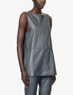 Max Mara Sagoma Split-hem Faux-leather Top -Ted Baker Store R04161470 MEDIUMGREY ALT02