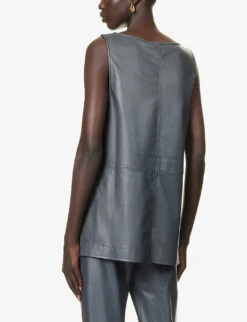 Max Mara Sagoma Split-hem Faux-leather Top -Ted Baker Store R04161470 MEDIUMGREY ALT03