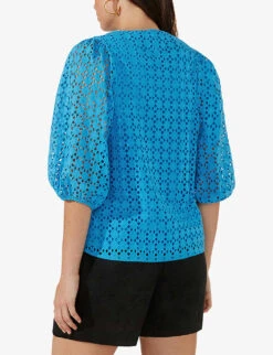 Broderie-anglaise V-neck Cotton Top -Ted Baker Store R04161725 BLUE ALT03