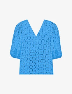 Broderie-anglaise V-neck Cotton Top